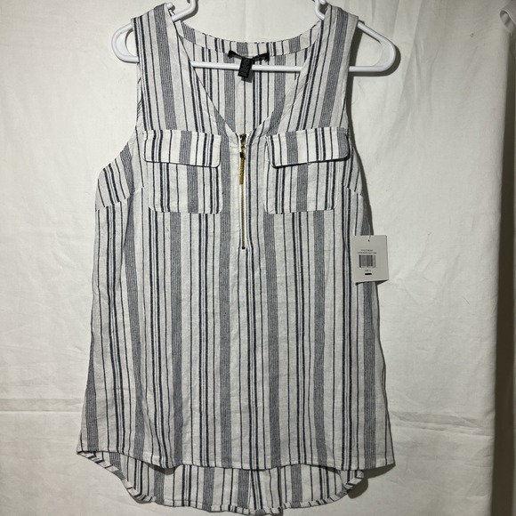 Ellen Tracy Tops - NWT Ellen Tracy Women's S Linen Blouse Blue Striped Sleeveless Beachy Tank‎ Zip
